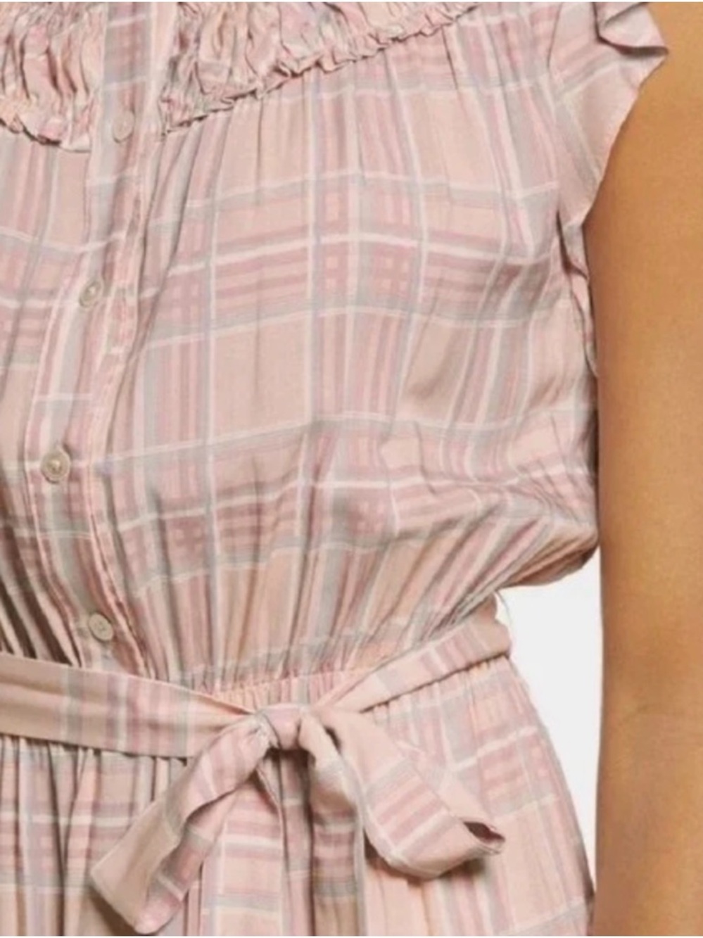 Adelyn Rae Sleeveless Pink Plaid Ruffle Midi Dress with Waist Tie, XS - Picture 4 of 10